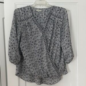 Max Studio Faux Wrap Blouse 1X | Boho Floral Print 3/4 Sleeve Plus Size Top